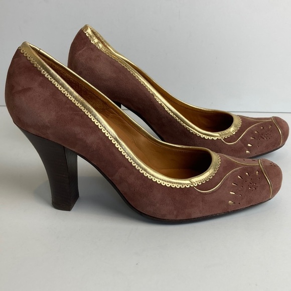 Chie Mihara Suede Pumps Heels Cut-out Detail 38 1/2 Bollywood Pin-up Retro Party - Picture 1 of 16